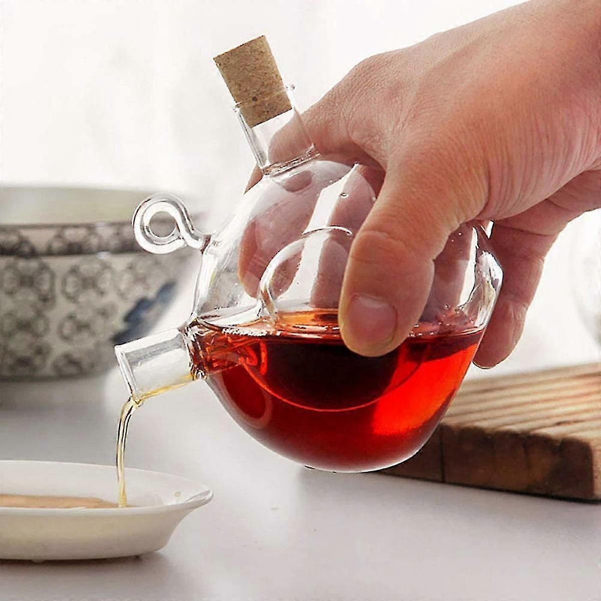 Olive Oil And Vinegar Dispenser 2 In 1 Kitchen Glass Bottle Oil And Vinegar Bottle With Cork Stopper zxin