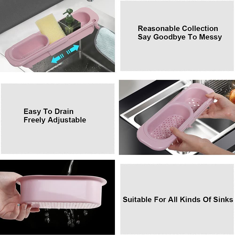 Kitchen Sink Holder Storage Basket Telescopic Drain Rack Dishwashing Filter Sponge Organizer