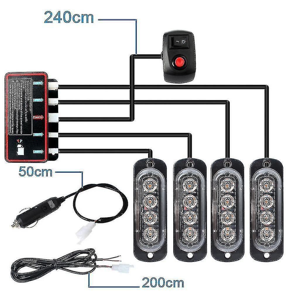 12V LED Emergency Strobe Light Kit With 8 Flashing Modes
