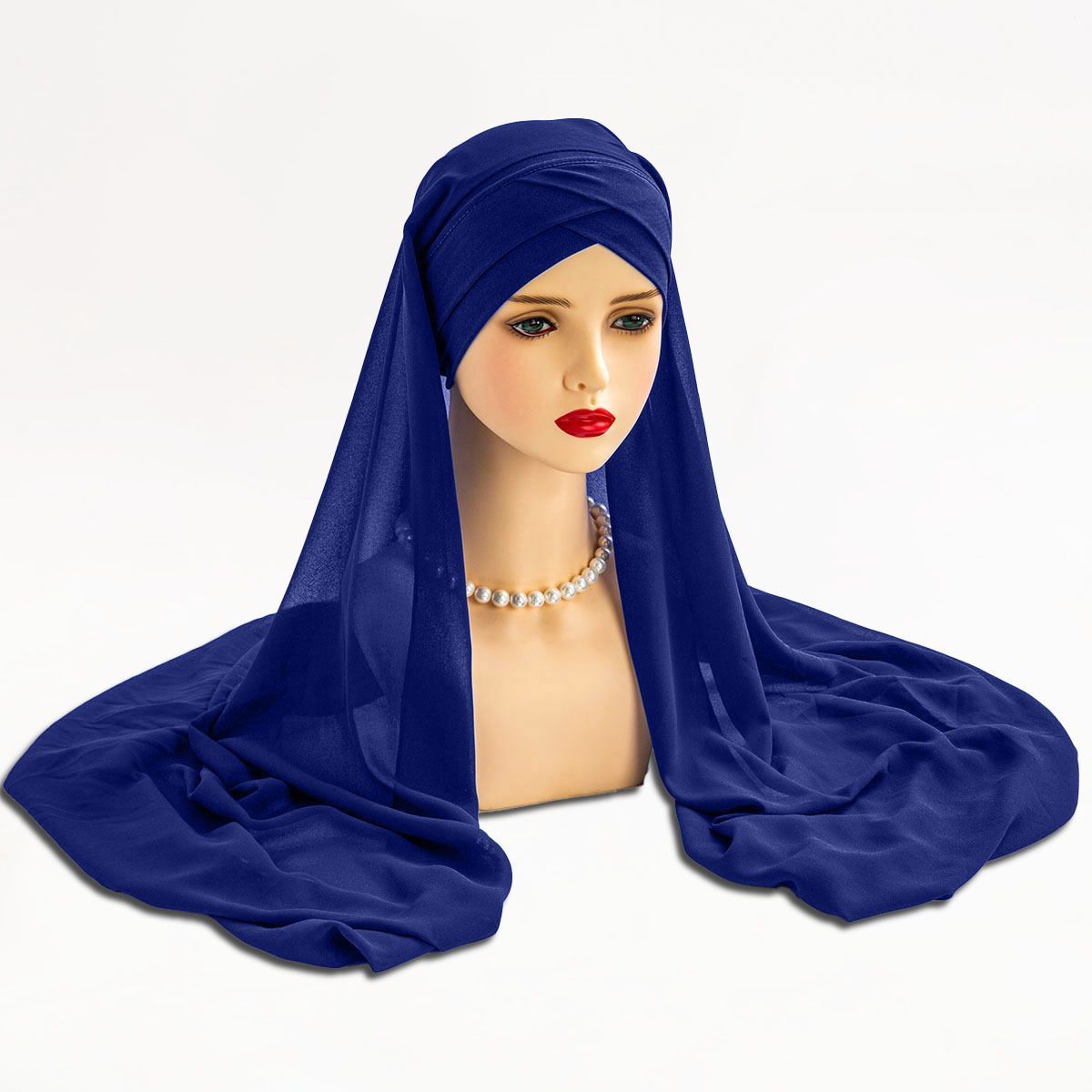 Nude Beige Cross Front Hijab Set with Chiffon Shawl