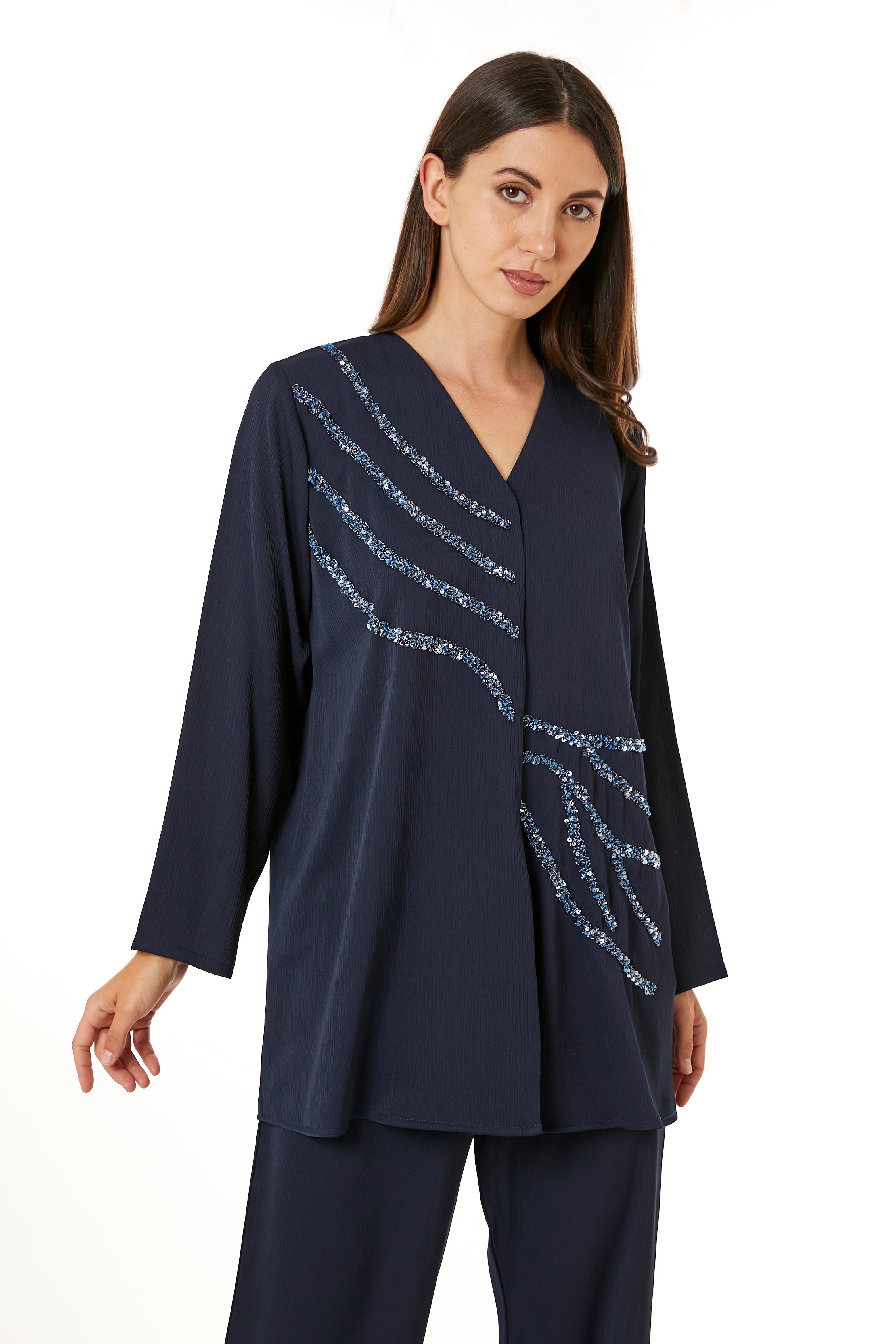 MOiSTREET Navy Zoom Top and Pants Set