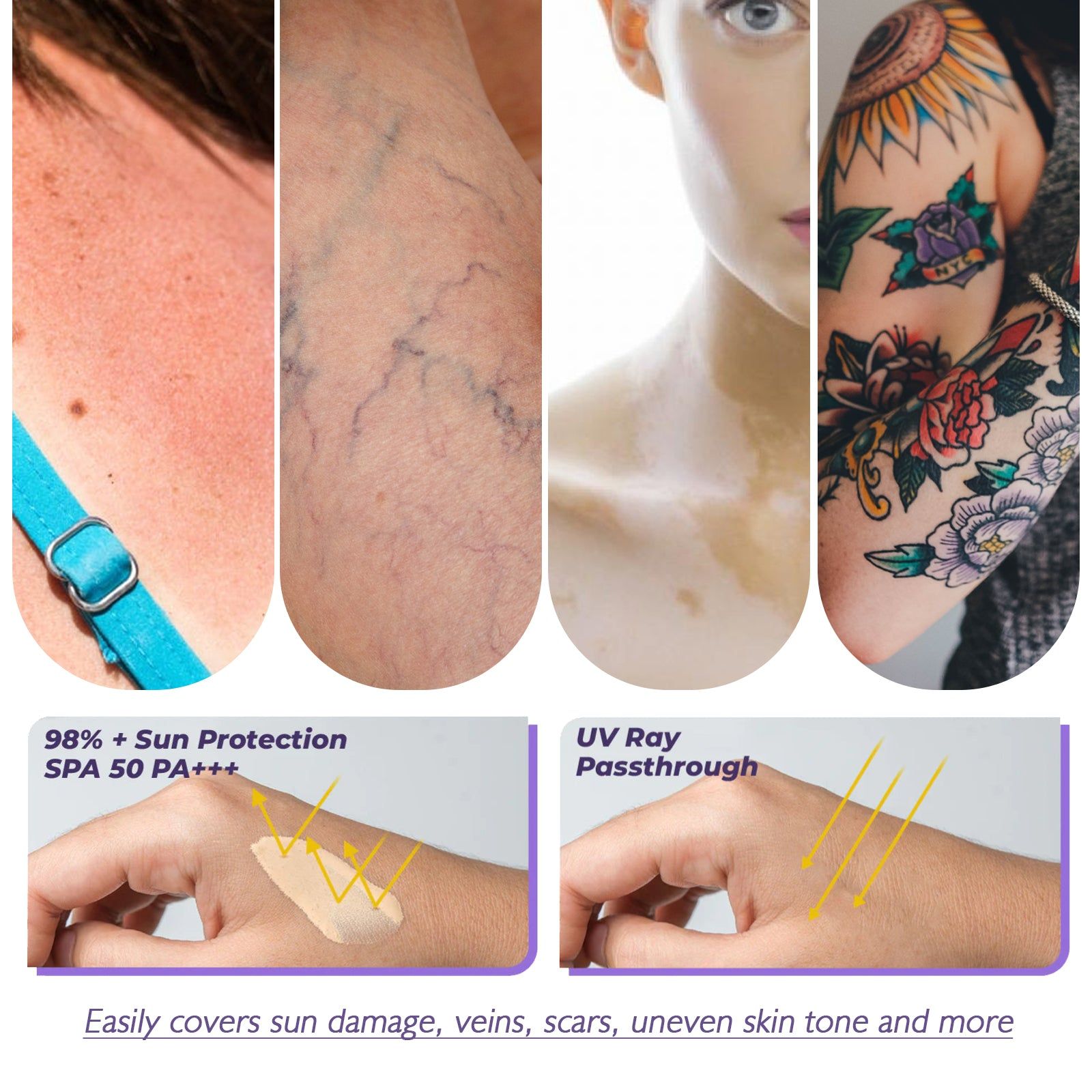 Body Concealer, Waterproof Tattoo Cover, Lighten Skin Tone, Invisible Blemish Concealer ,74ml