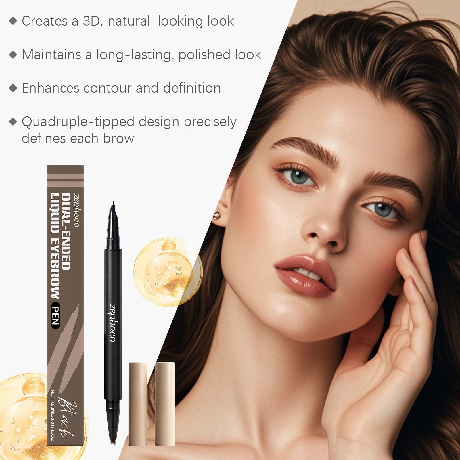 Black 2-in-1 Eyebrow Pencil, Natural, Long-lasting, Easy to Use ,0.3ml