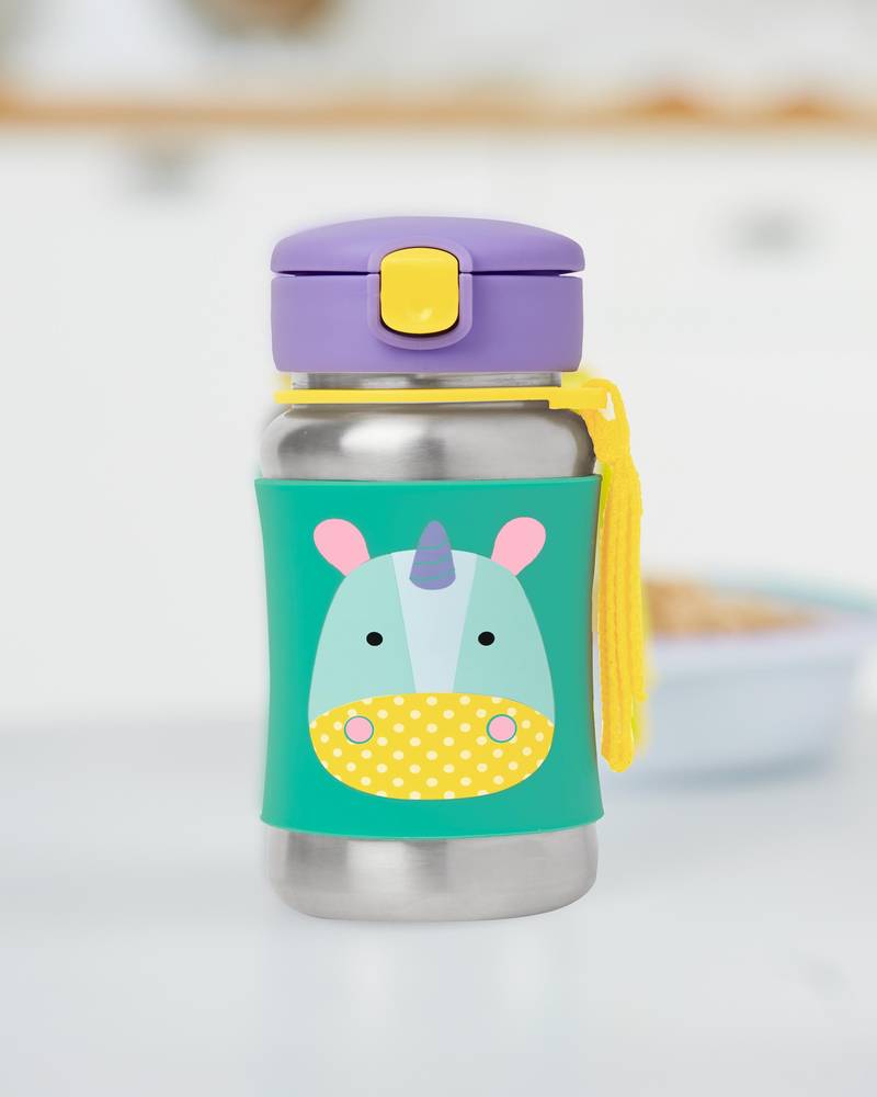 SkipHop - Zoo Stainless Steel Little Kid Straw Bottle-Unicorn