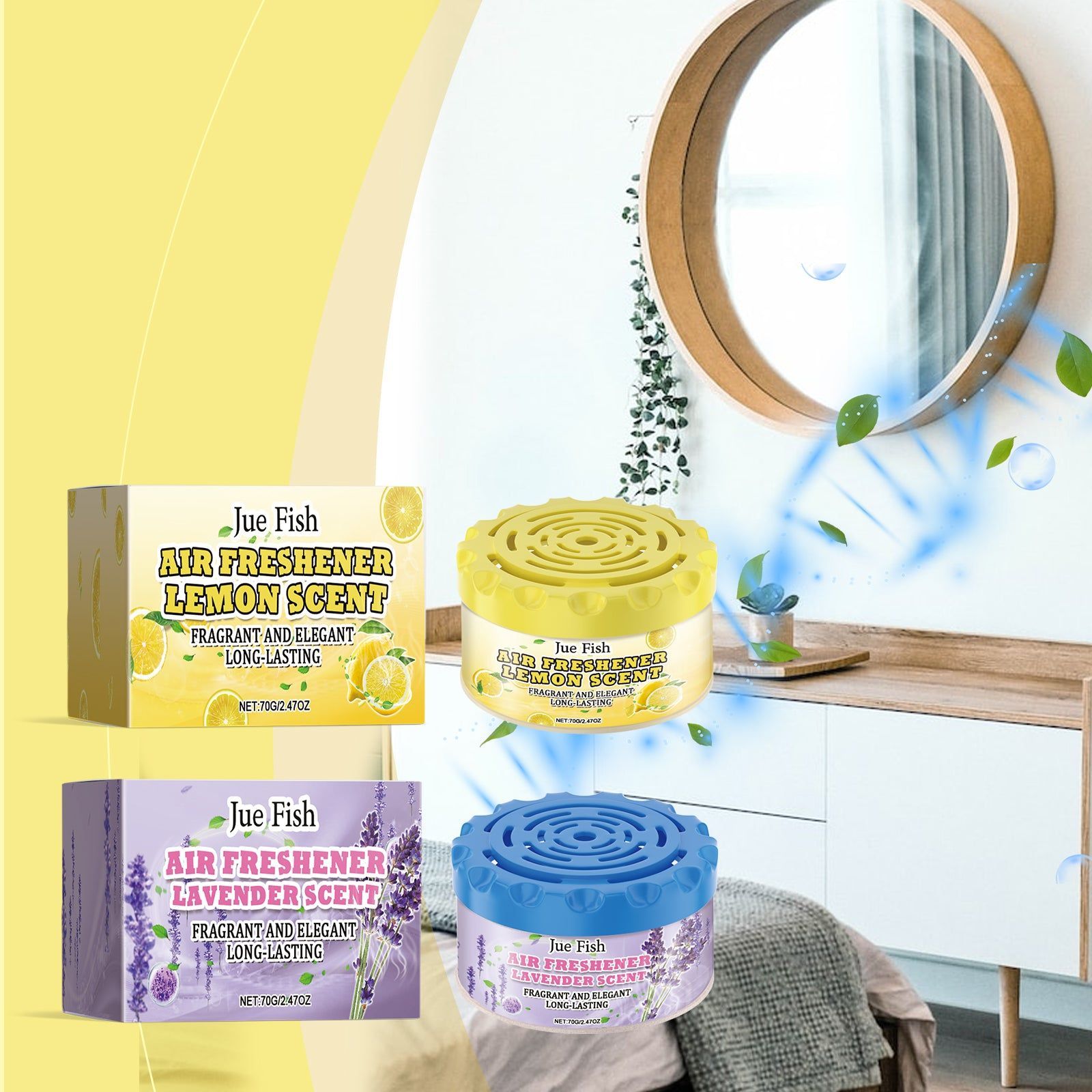 Air Freshener Lemon Scent, Long-Lasting Odor Eliminator, Freshen Living Room Bedroom Bathroom ,70g