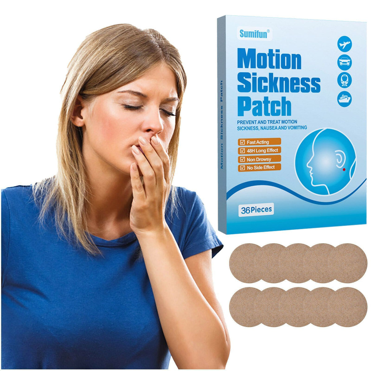 36pcs Motion Sickness Patch Anti Nausea Seasickness Stickers Travel Nausea Treatment