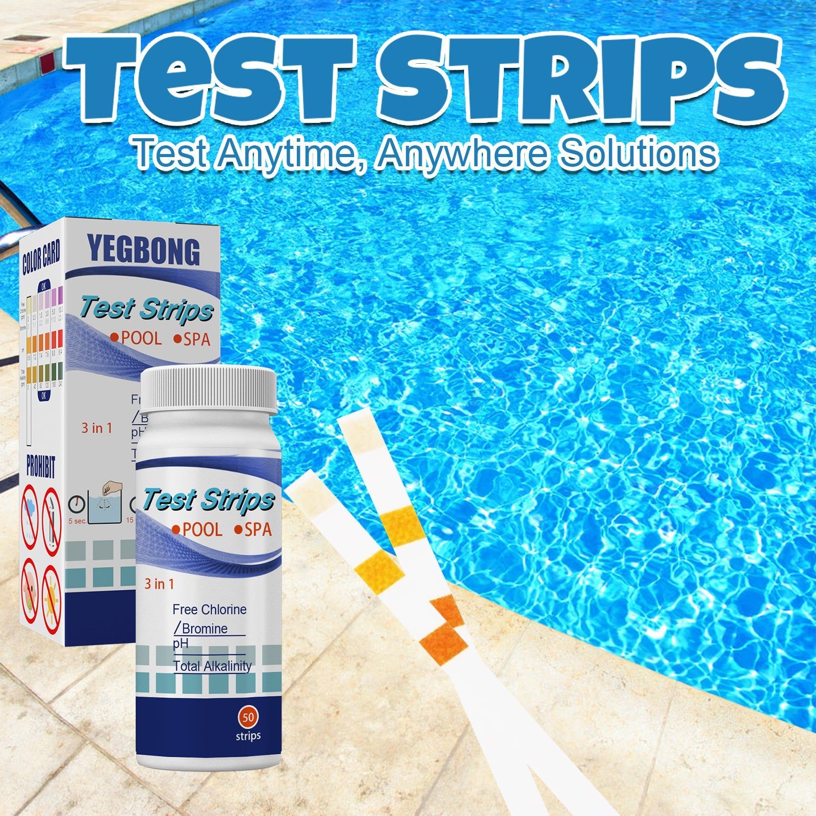 Accurate Water Quality Test Strips, Pool Chlorine, pH, Alkalinity, Hardness ,50pcs