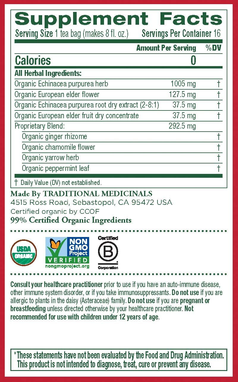 Traditional Medicinals Teas Organic Echinacea Plus Elderberry Tea, Elder 16 Bags (Pack Of 1)