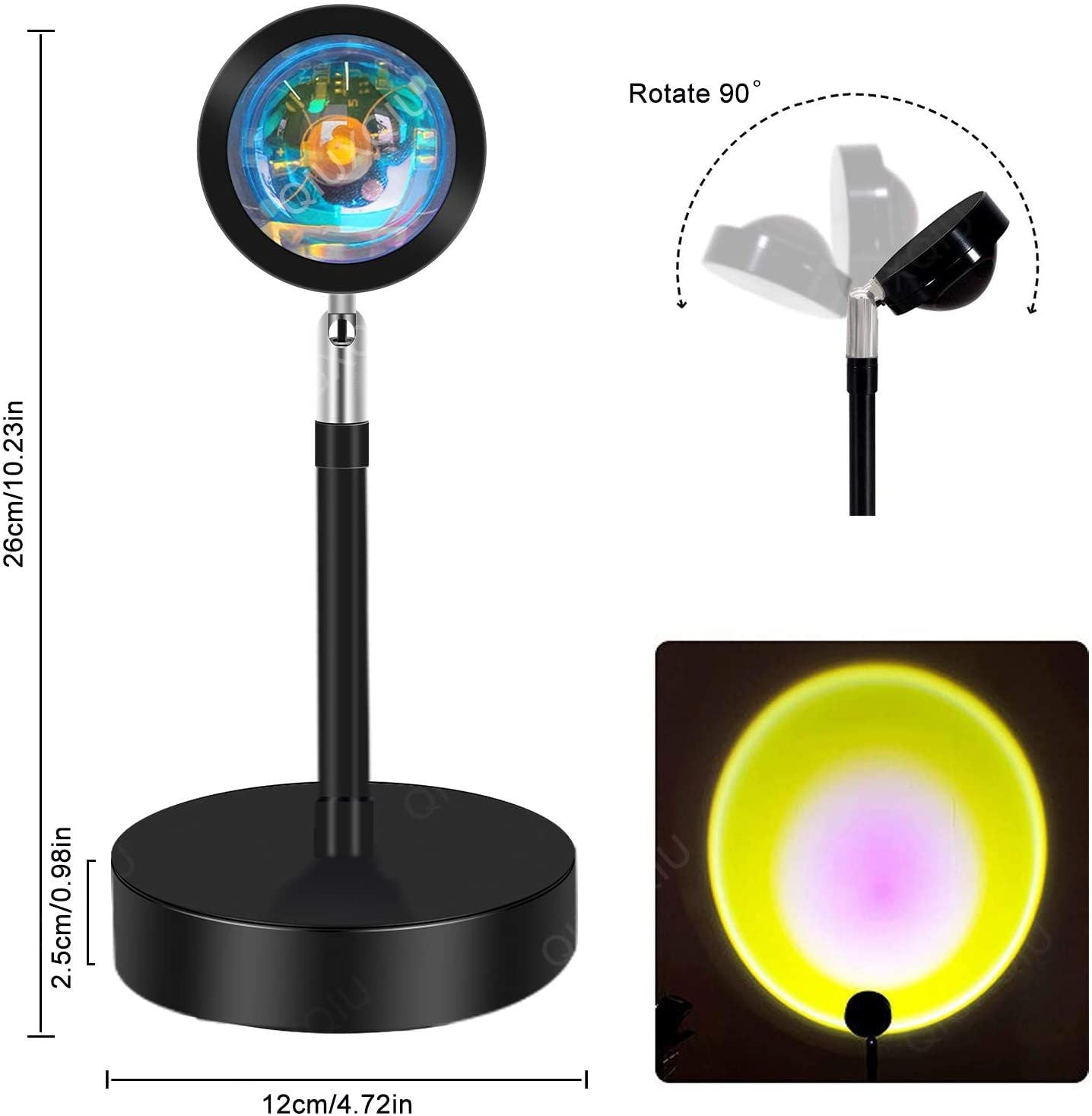 LED Sunset Projector Lamp 90 Degree Rotation Rainbow Sun Night Light