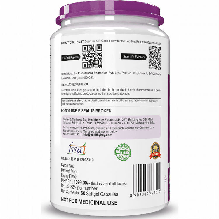 HealthyHey Fish Oil Omega 3 60 Softgel For Women and Men | Triple Strength Fish Oil | Burpless, EPA 600 - DHA 400 Supplement