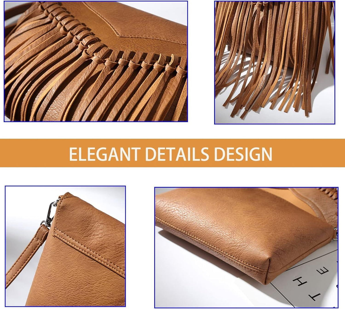 Women Vintage Fringe Crossbody Bag PU Leather Hobo Bag Shoulder Bag