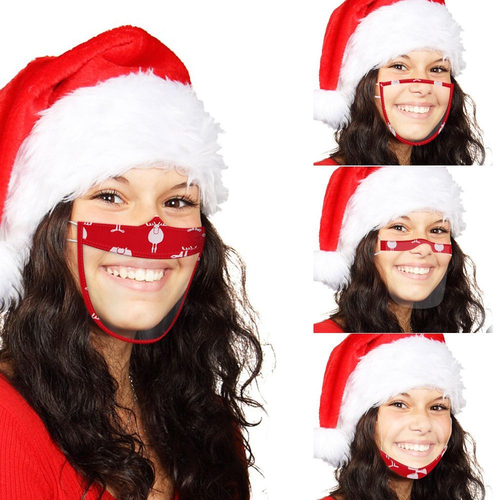 5pcs Christmas Face Mask Cover Washable Clear Shield Santa Claus Elk Pattern Face Visor