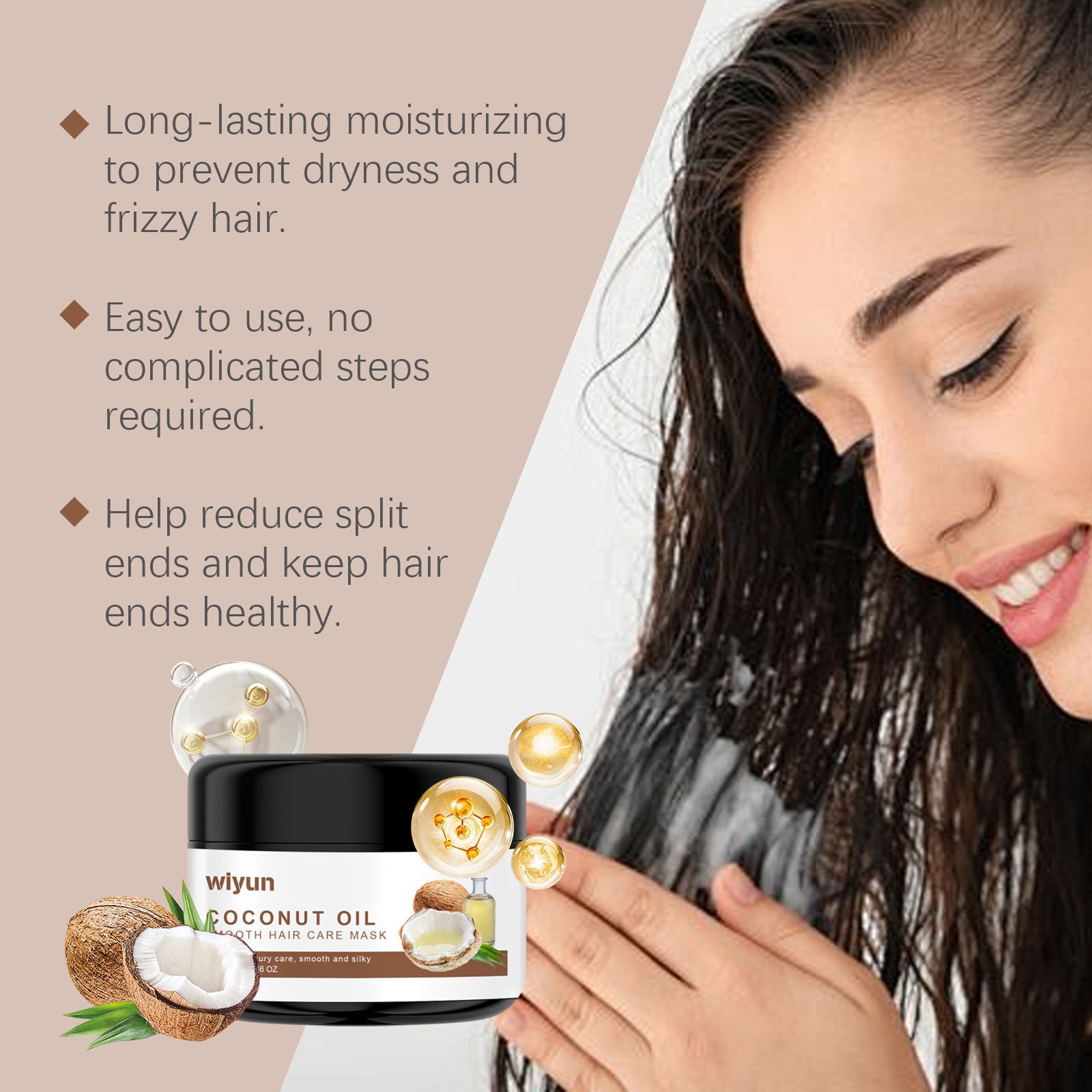 Coconut Oil Smoothing Hair Mask, Hydrating Hair Care for Dry, Damaged, and Frizzy Hair ,50g