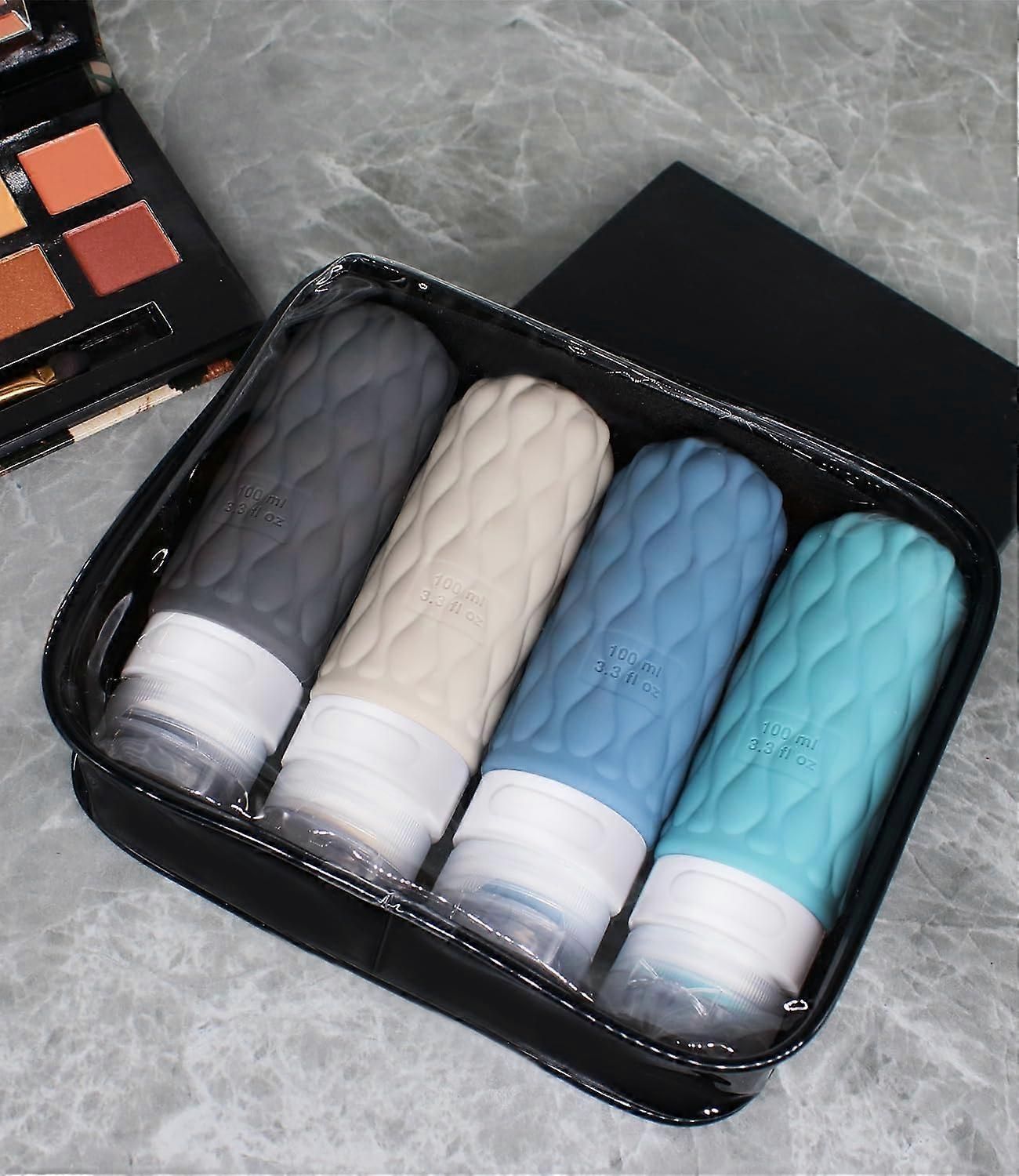 4 Pack Leakproof Silicone Travel Bottles Set with Toiletry Bag