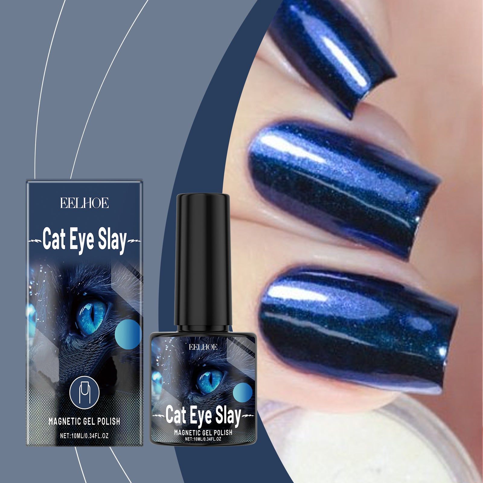 Cat Eye Nail Polish Long Lasting Quick Drying Water Based, Trendy Blue Black Gel ,10ml/box