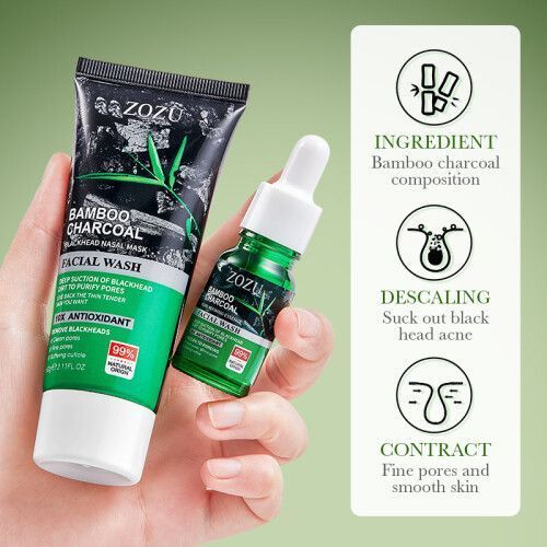 Bamboo Charcoal Blackhead Removal 3-Step T-Zone Pore Care Set - ZOZU49518