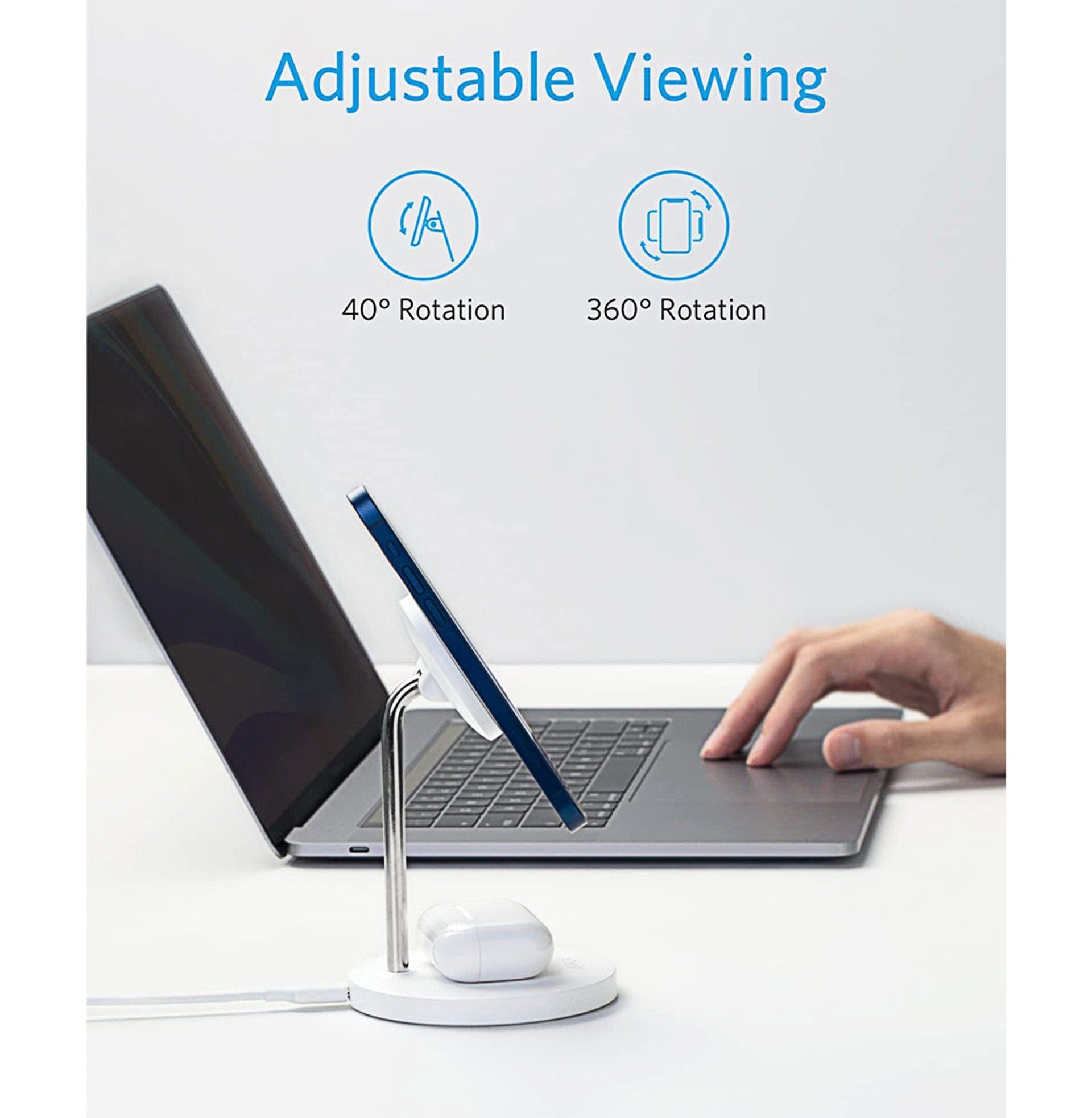 Anker Powerwave Magnetic 2-In-1 Adjustable Wireless Charging Stand, White