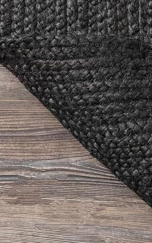 Handmade Braided Natural Jute Black Oval Shape Floor Area Rug-Floor Carpet Rug