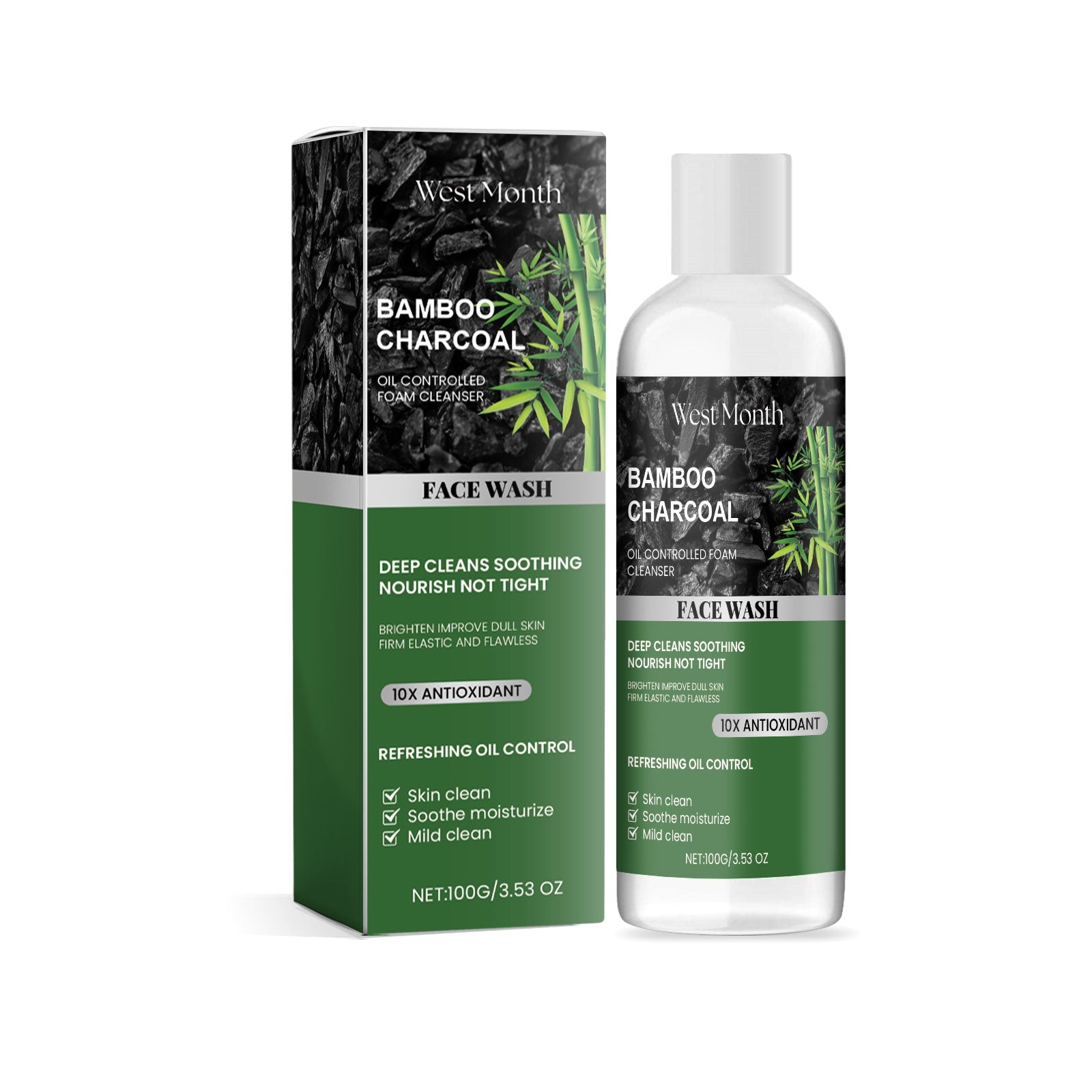 Charcoal Facial Cleansing Wash, Oil Control, Deep Pore Cleanser, Refreshing, Moisturizing ,100g