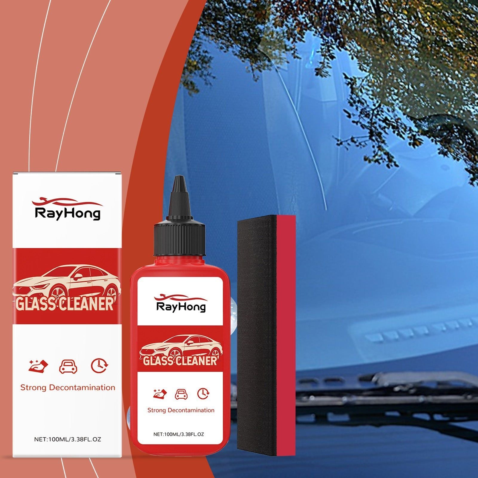 Car Cleaning Glass Oil Film Remover, Waterproof Windshield Cleaner, Deep Stain Removal ,1 set
