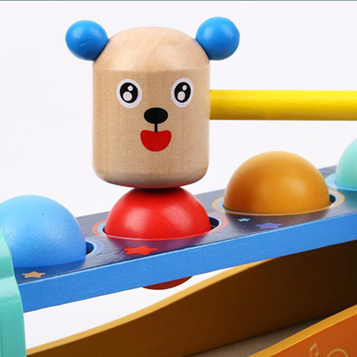 Children Wooden Ball Drop Hammer Striking Stool Toy Montessori Weighing Ball Toy