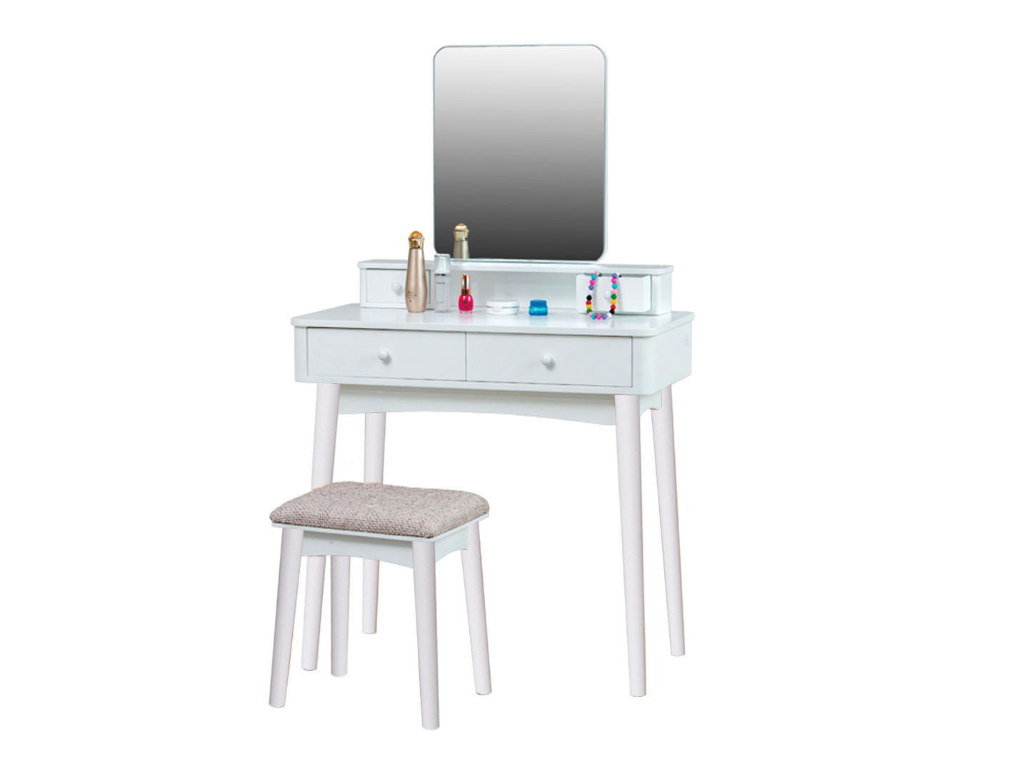 White Dresser with Mirror &amp; Stool #TE292-3-WH