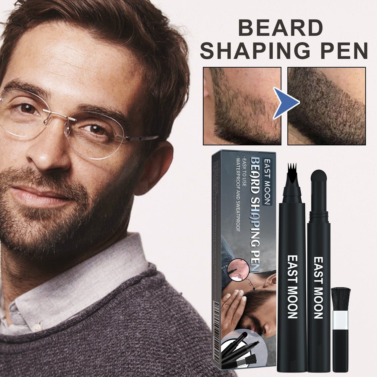 Beard Care Filler Pen Set, 3-in-1 Beard Grooming, Natural, Waterproof, Easy to Use ,1set