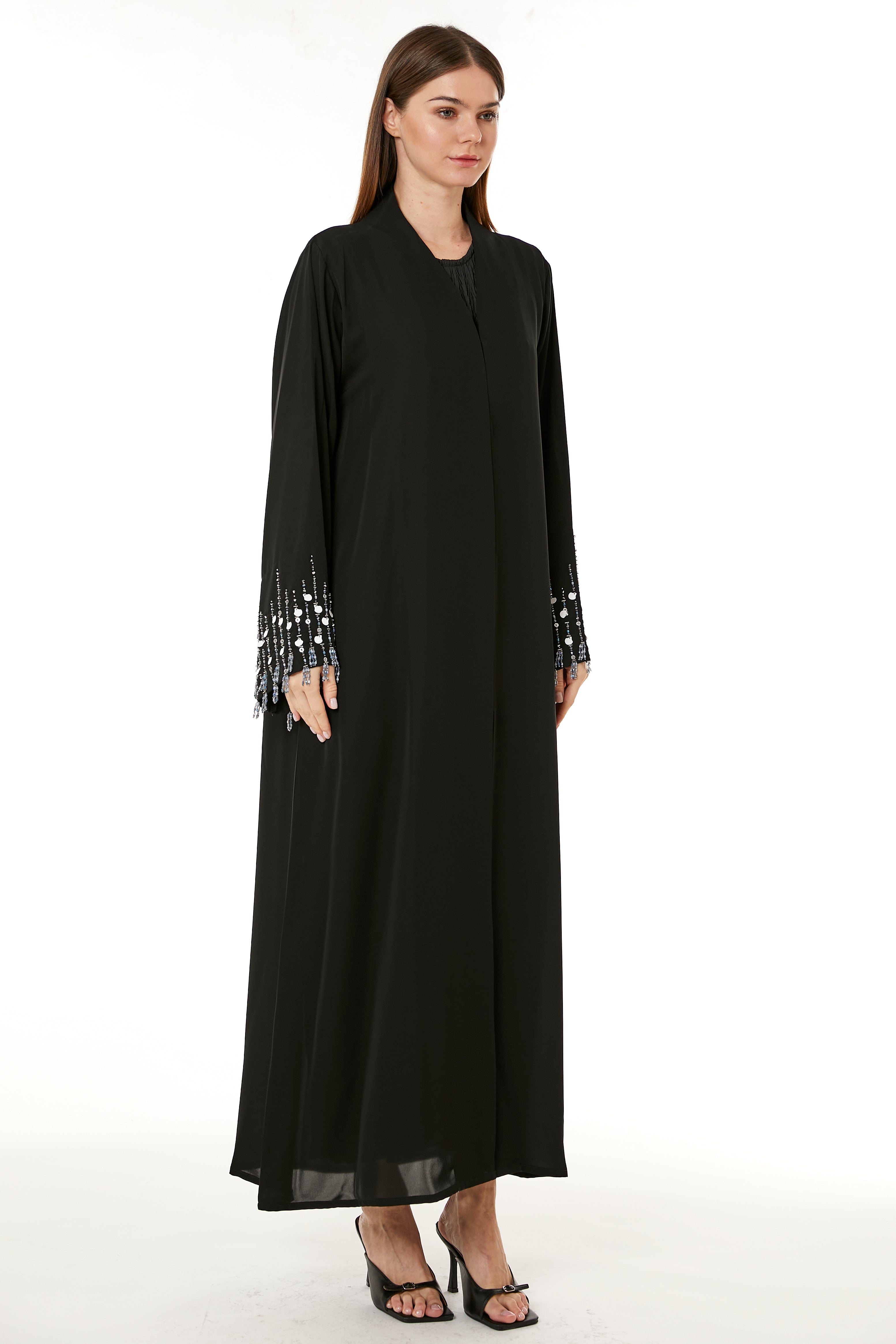 MOiSTREET Black Korean Nida Hand Embellished Abaya