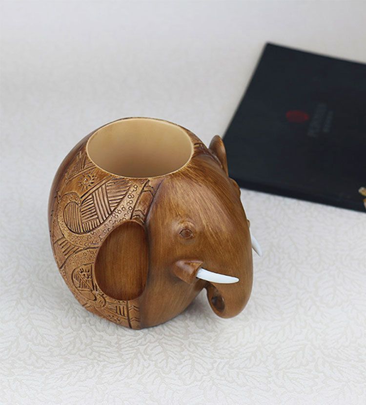 Elephant Shaped Pen Holder Resin Pencil Pot Organizer Office Decor Container