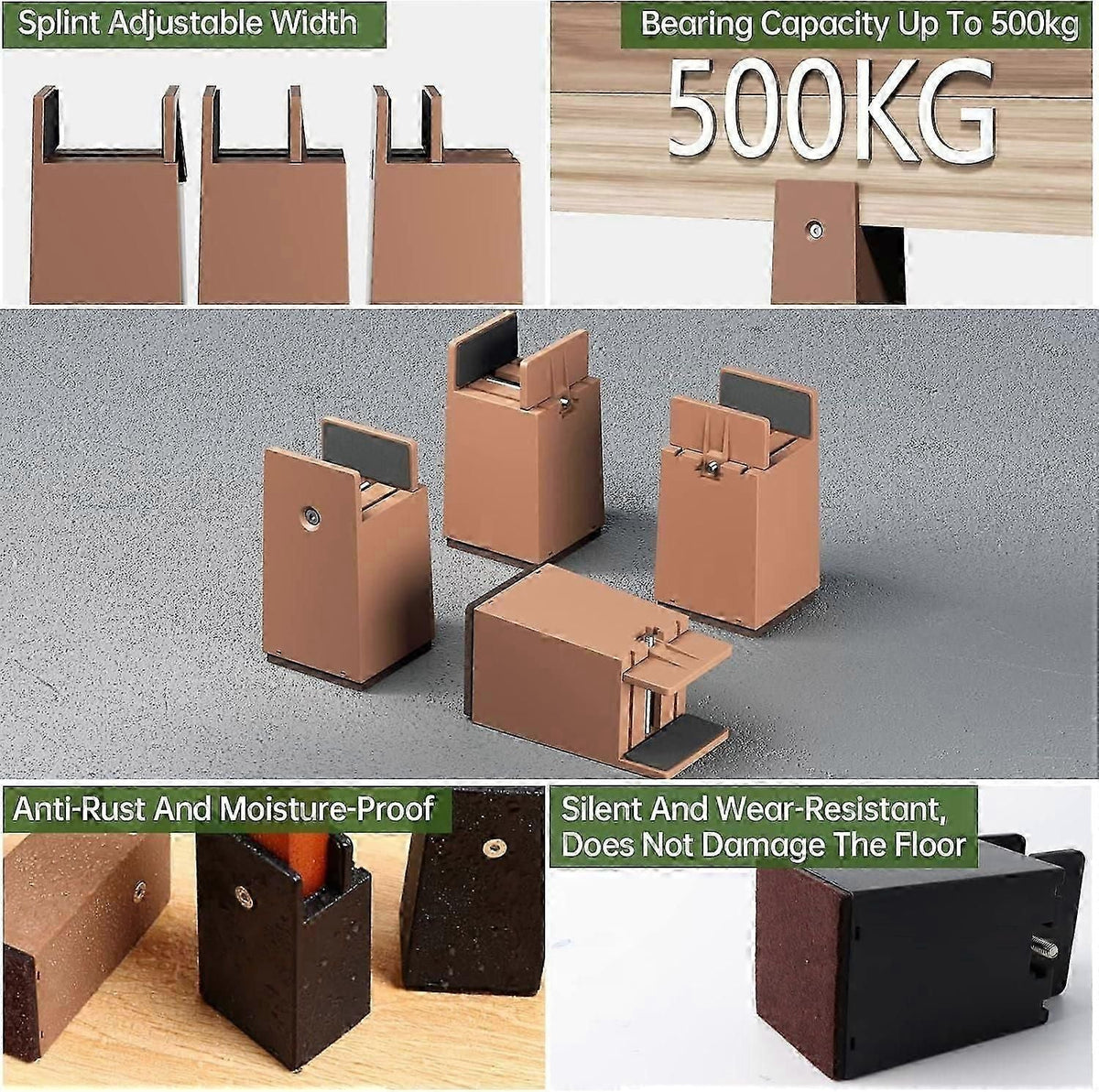 4-Pack Adjustable Bed Risers Heavy Duty Furniture Leg Extenders