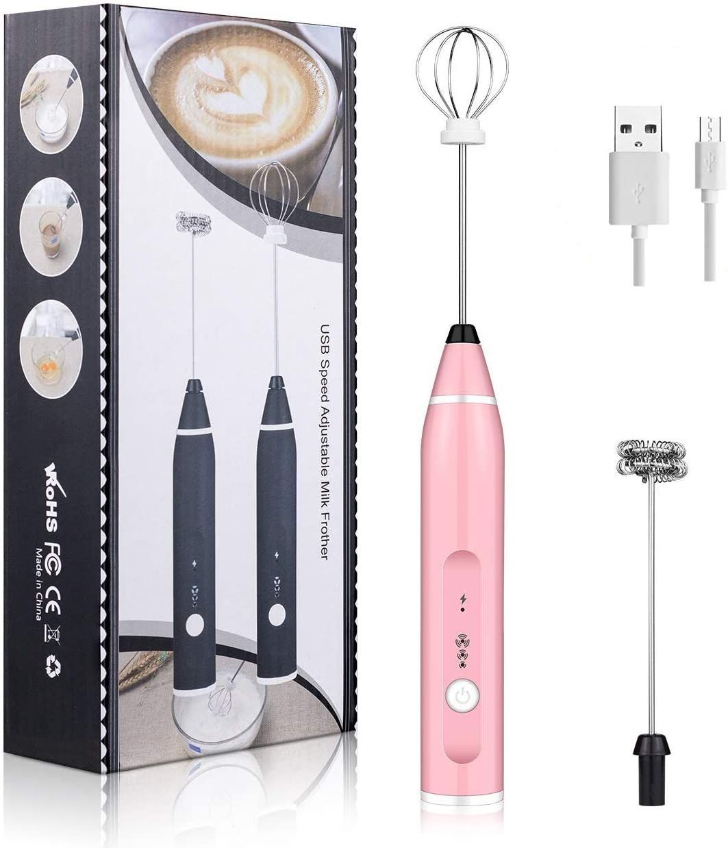 Electric Milk Frother Handheld Foam Maker USB Egg Beater Rechargeable Drink Mixer With 3 Speeds