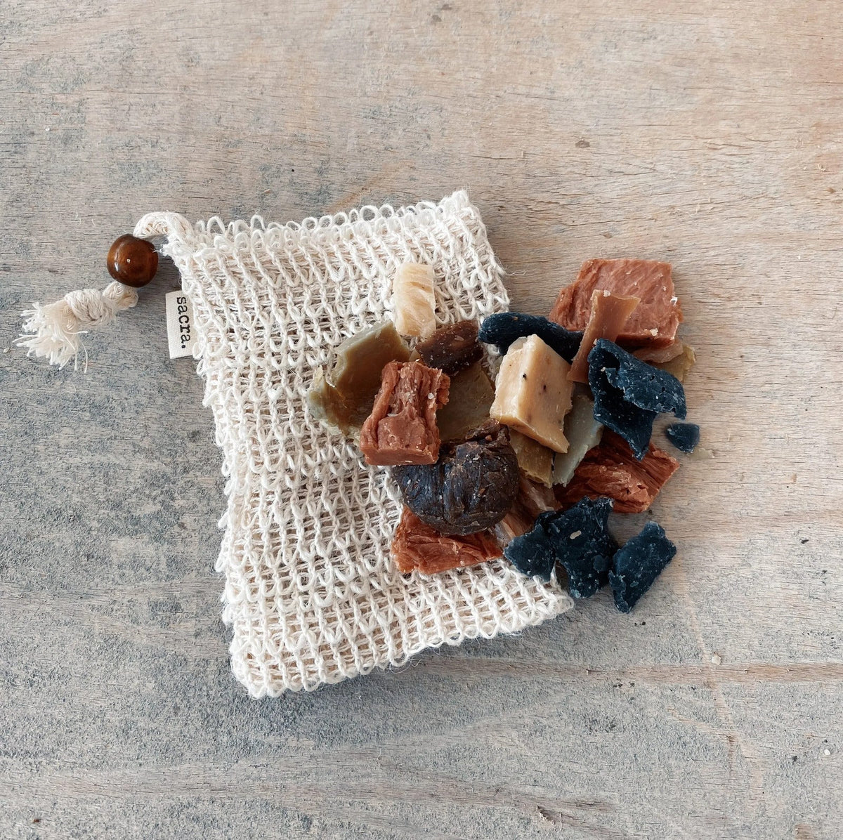 Reusable Sisal Soap Pouch with Handmade Soap Scraps