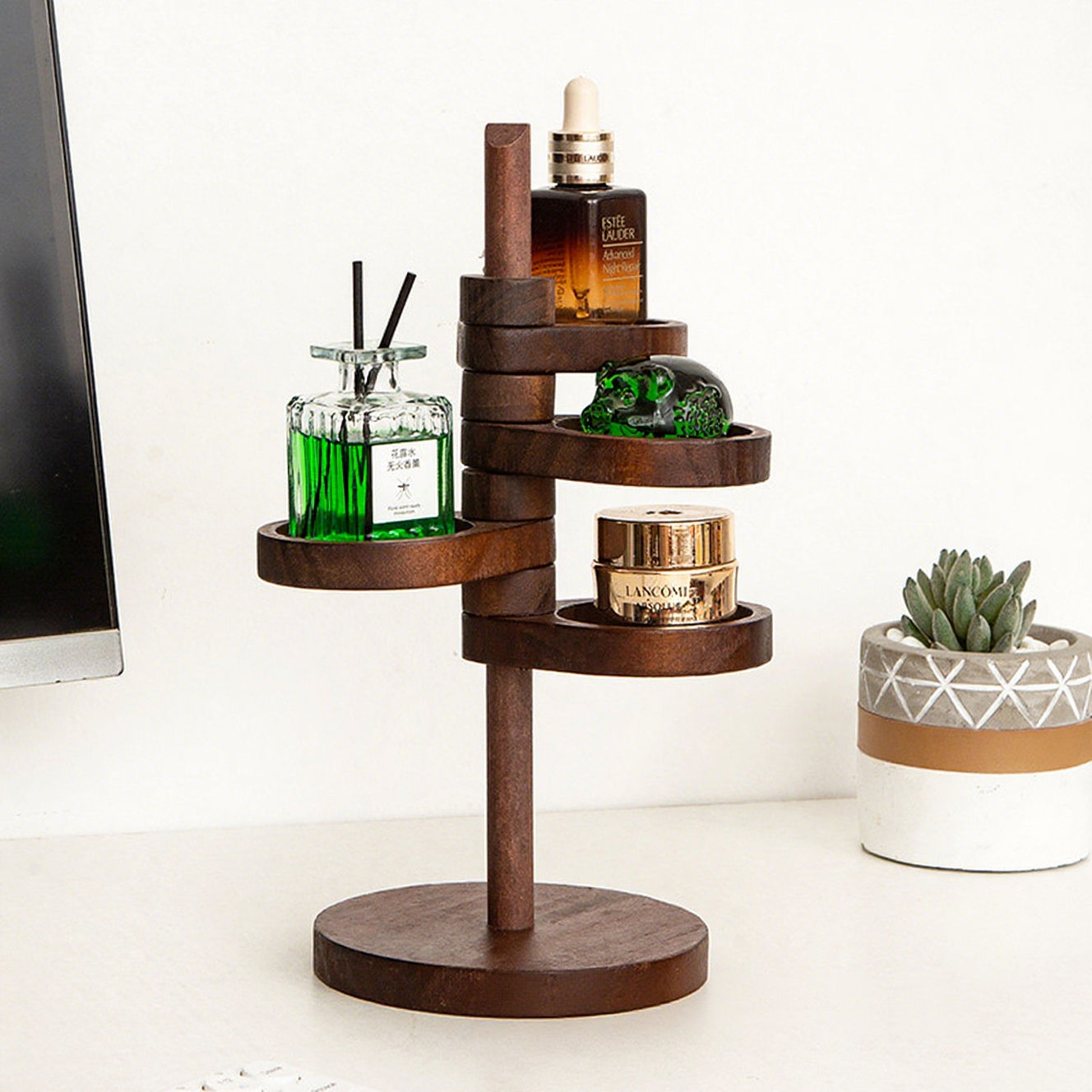 4 Layer Rotatable Wooden Jewelry Tray Travel Jewelry Organizer for Rings Necklaces Bracelets