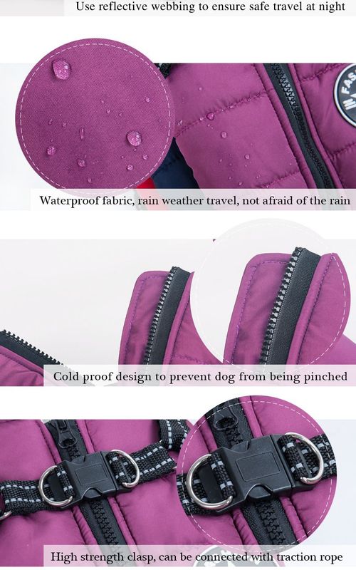 Dog Warm Coat Waterproof Pet Autumn Winter Reflective Vest Cotton Clothes