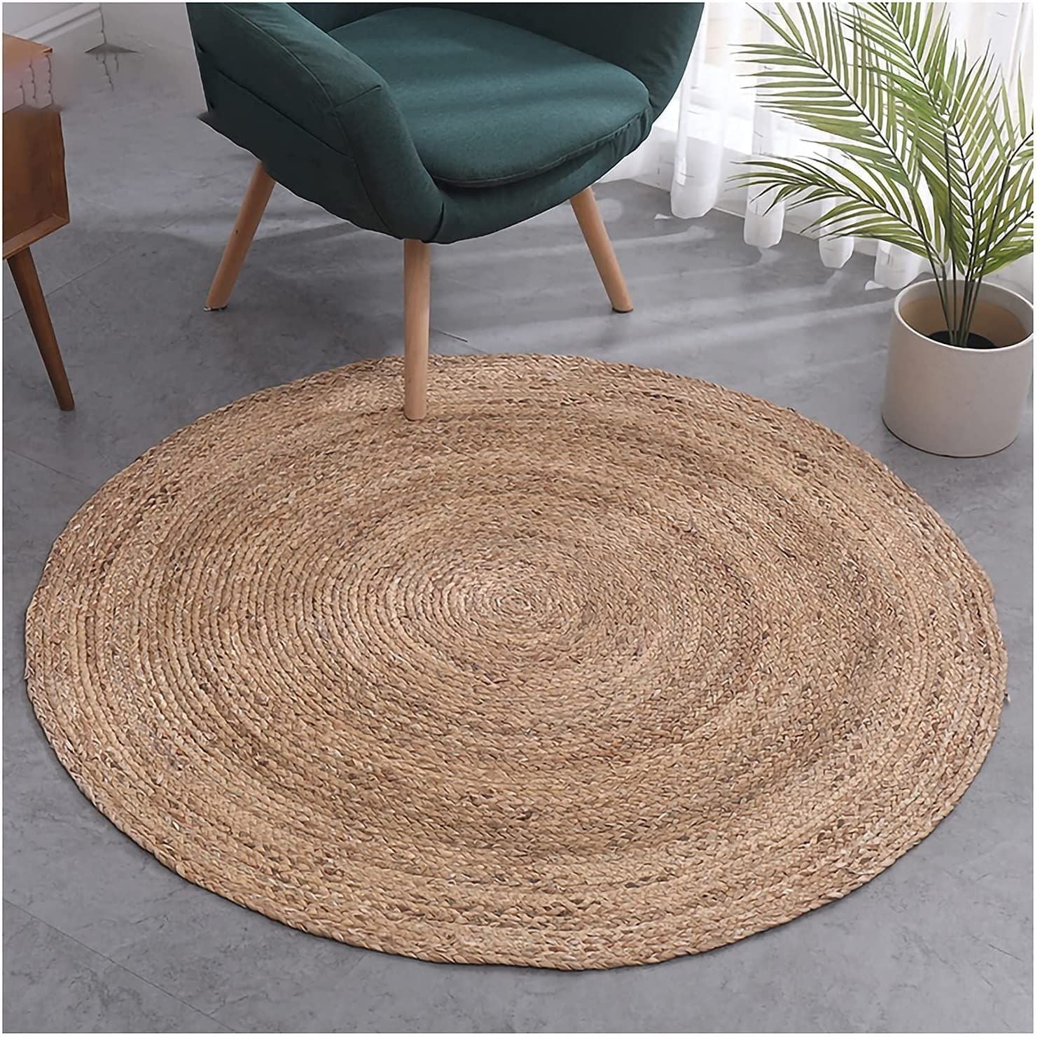AIESY®  Jute Flower All Over Natural Rug Reversible Rug