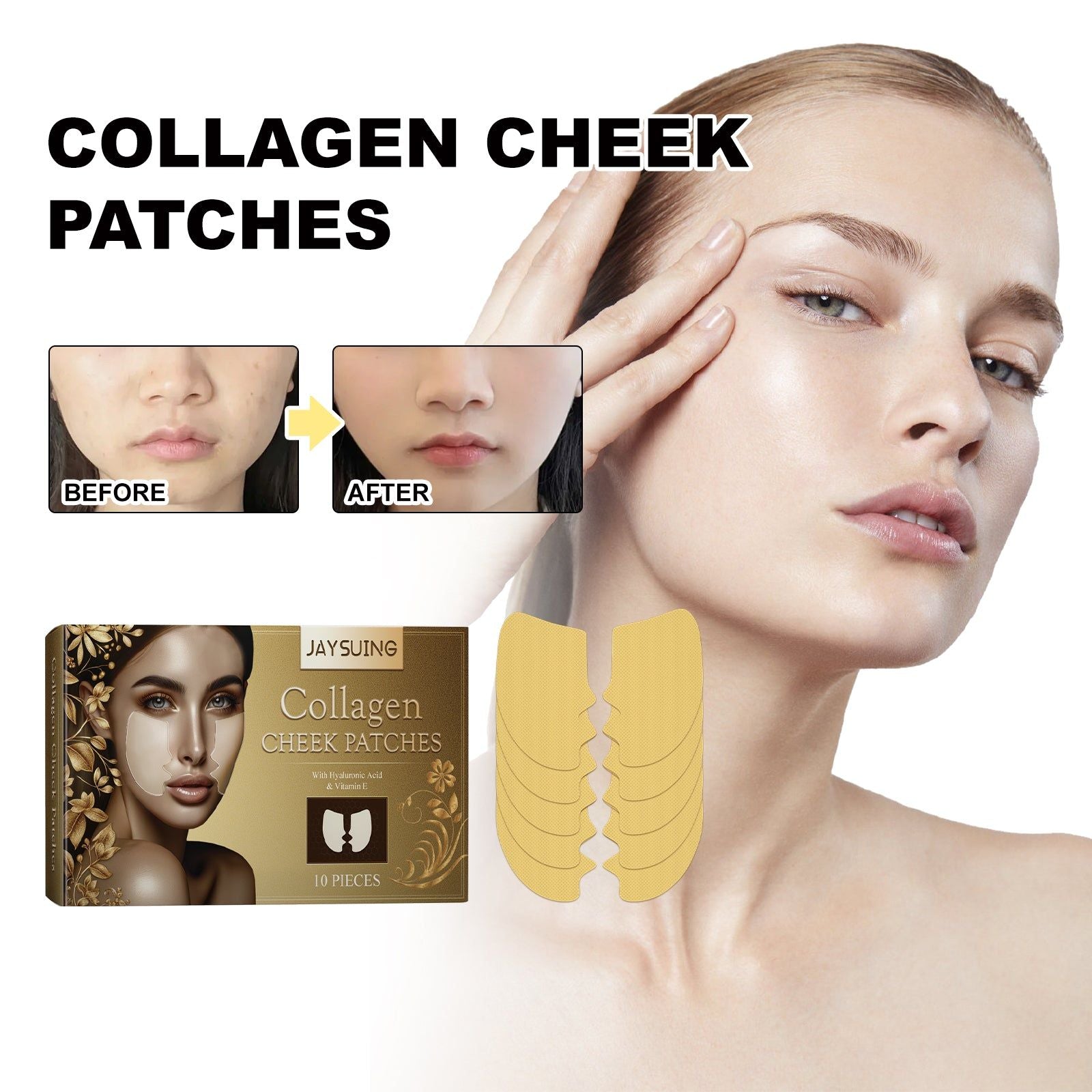Collagen Cheek Patches, Firming Skin, Reduce Fine Lines, Hydrate & Rejuvenate ,10pieces