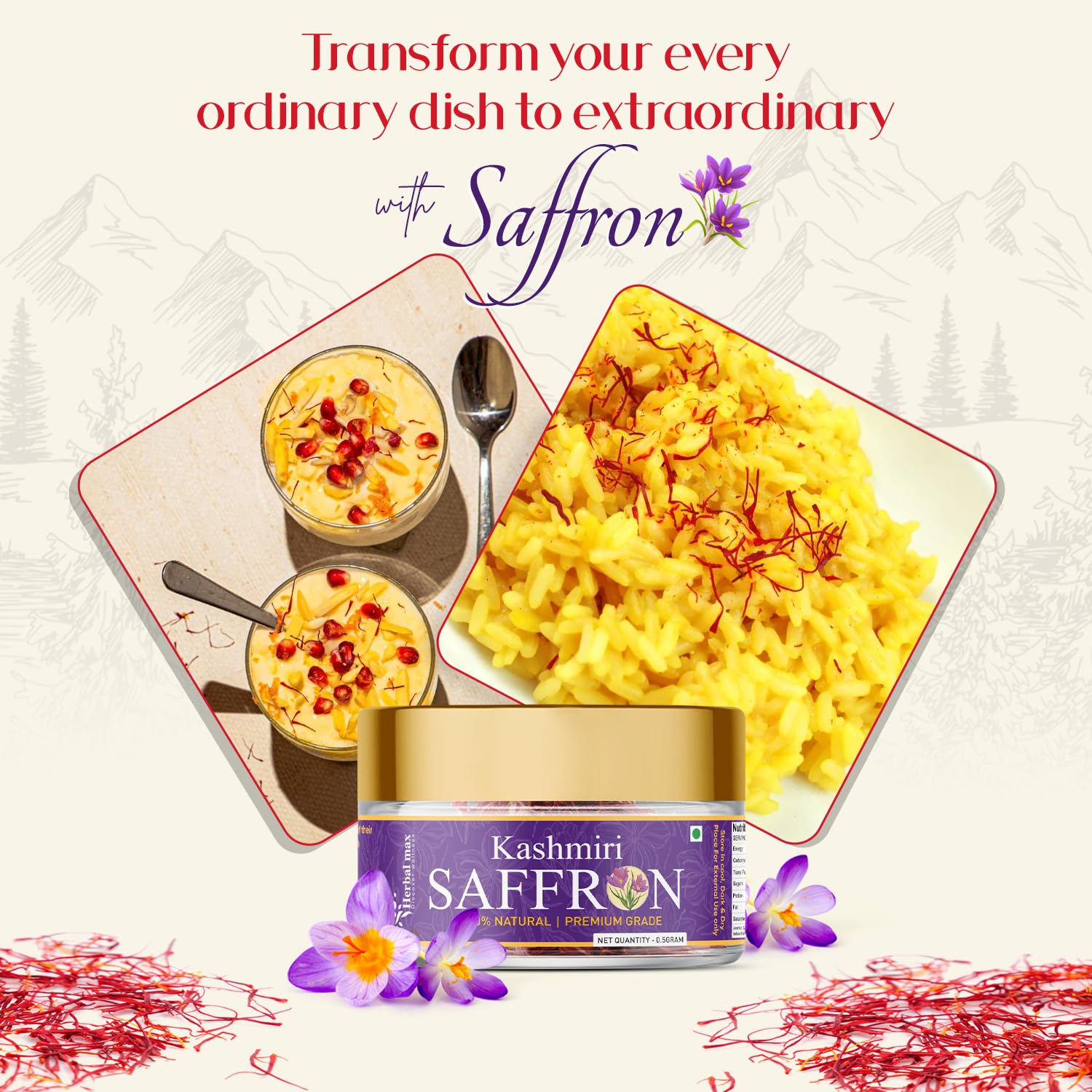 Herbal max Original Kashmiri Mongra Saffron/Kesar 0.5 Gram