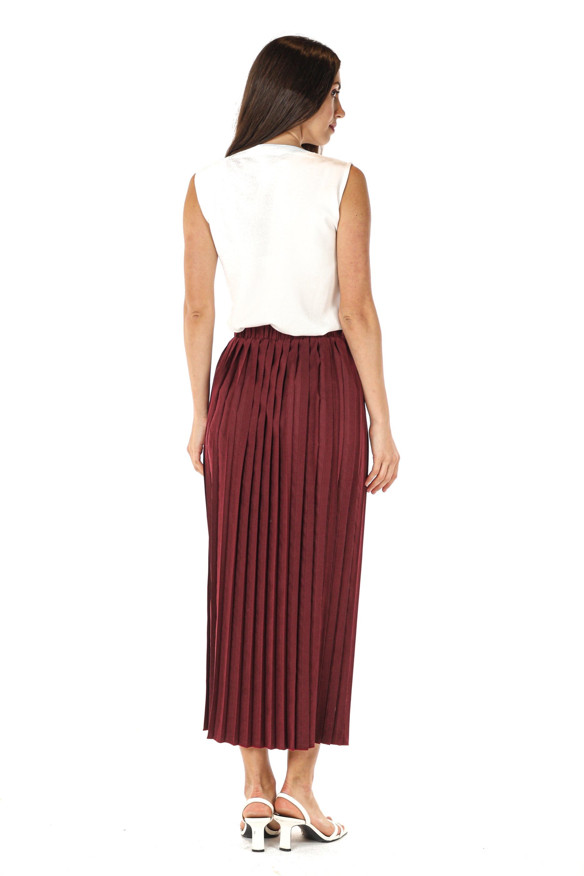 MOiSTREET Maroon Shamua Pleated Skirt