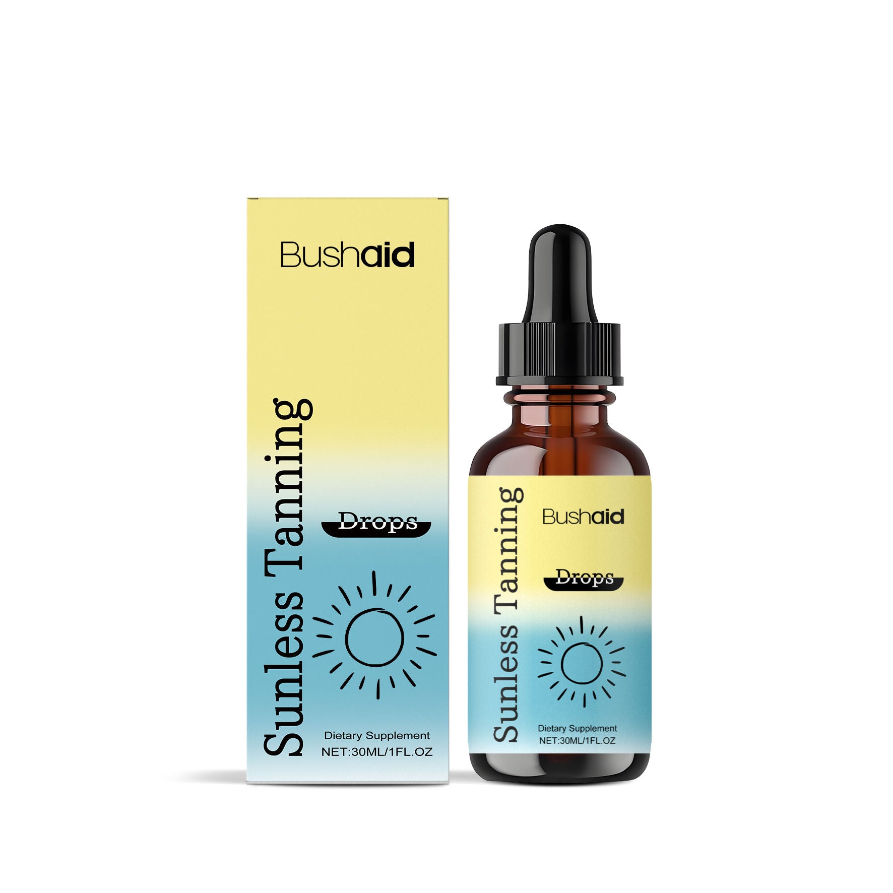 BushAid Tanning Anti-Sunburn Drops for Body Care, Natural Skin Tone, Vitamin Boost ,30ml
