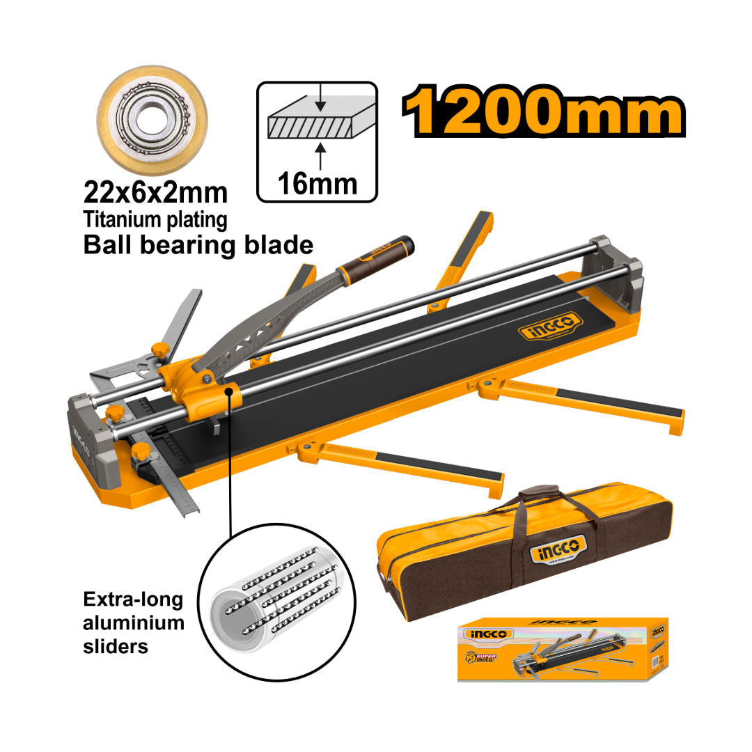 INGCO Pro Tile Cutter 1200mm, Tungsten Carbide Wheel, Alloy Handle, 16mm Cutting Capacity with Carry Bag