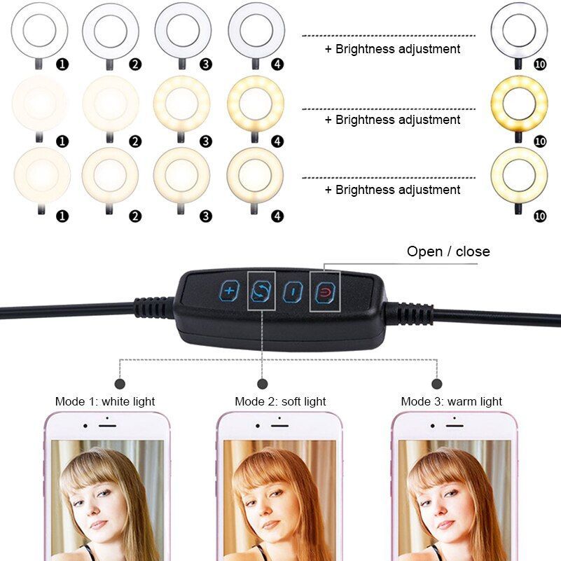 Selfie Ring Light Phone Holder Flexible Arm Stand Gooseneck Mount Live Streaming Bracket