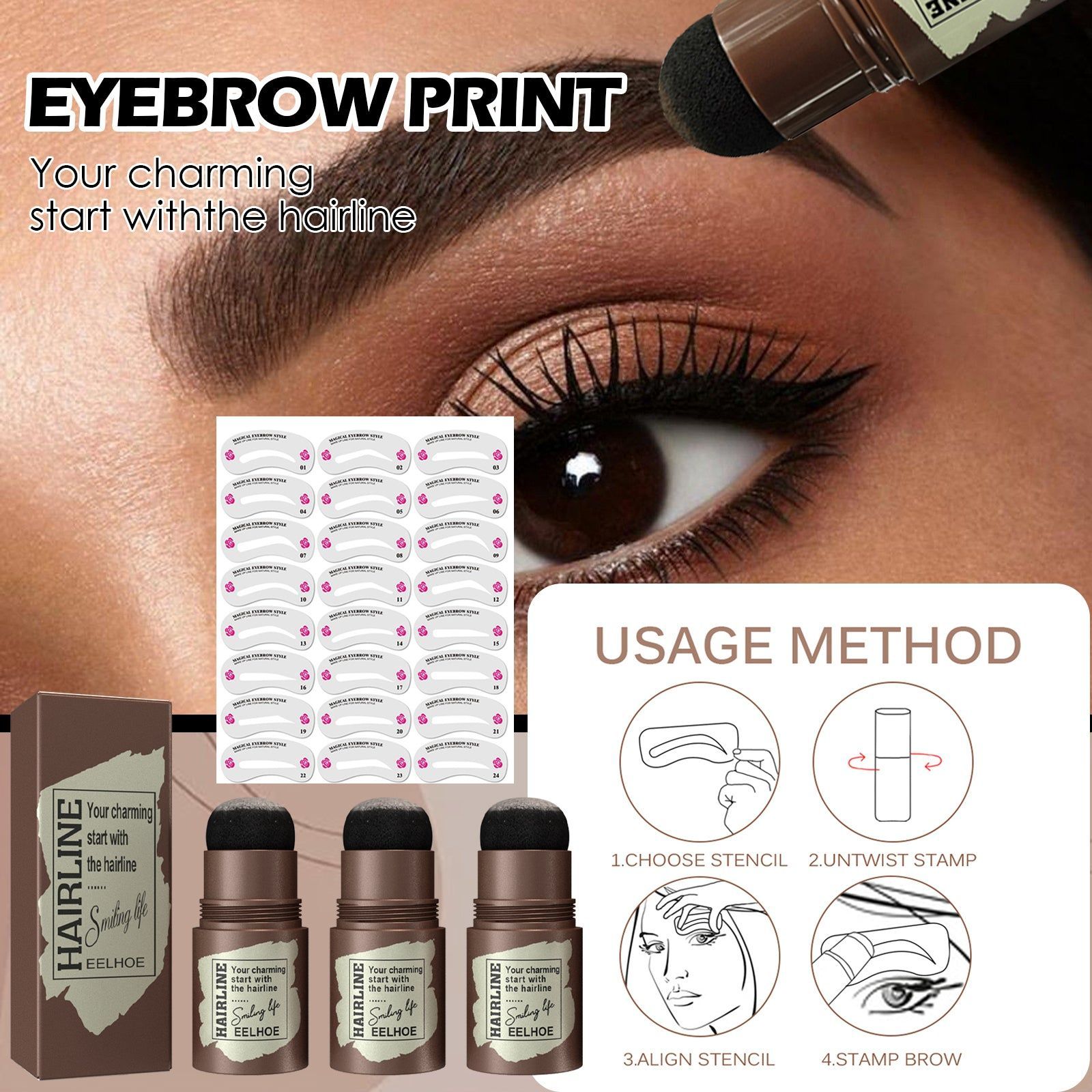 Quick Makeup Eyebrow Kit, Natural Hairline & Lazy Eyebrow Stamps, Easy & Fast ,1set