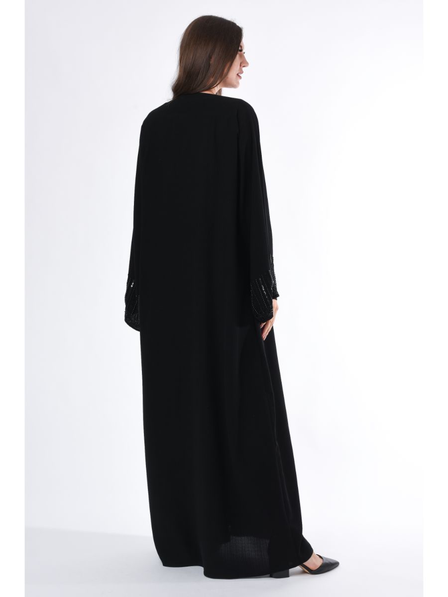 MOiSTREET Linen Abaya with embellished Cuffs