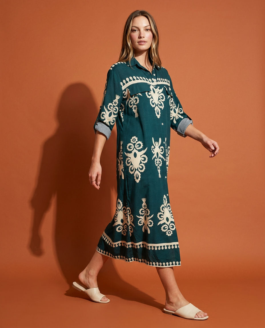 Tendresse Boutique Green Long-Sleeve Dress
