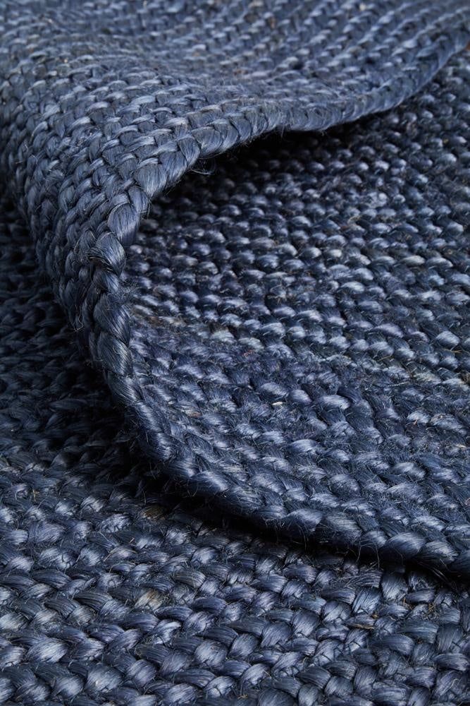 Premium Navy Blue Oval Jute Rug | Hand-Woven Natural Fiber Area Rug for Living Room