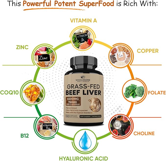 Wholesome Wellness Grass Fed Beef Liver Capsules 180