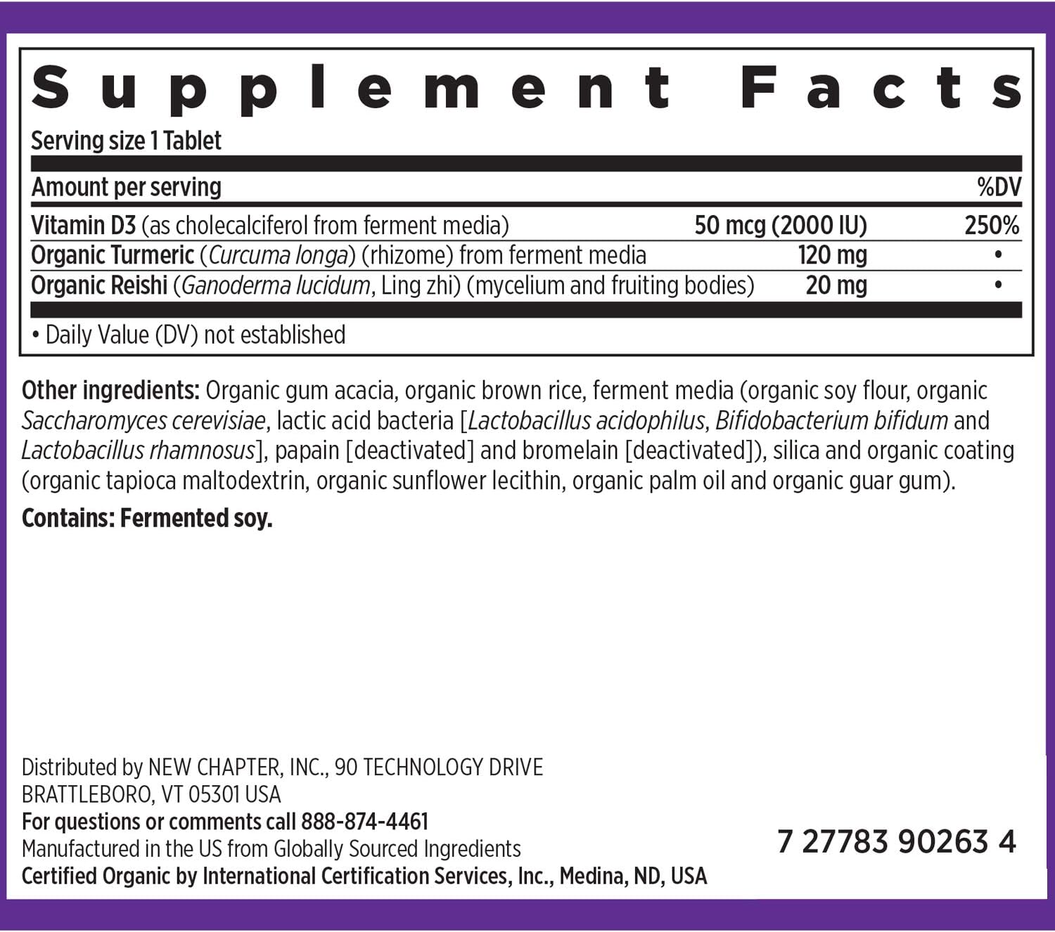 New Chapter Fermented Vitamin D3 60 Vegetarian Tablets (Dietary Supplement)