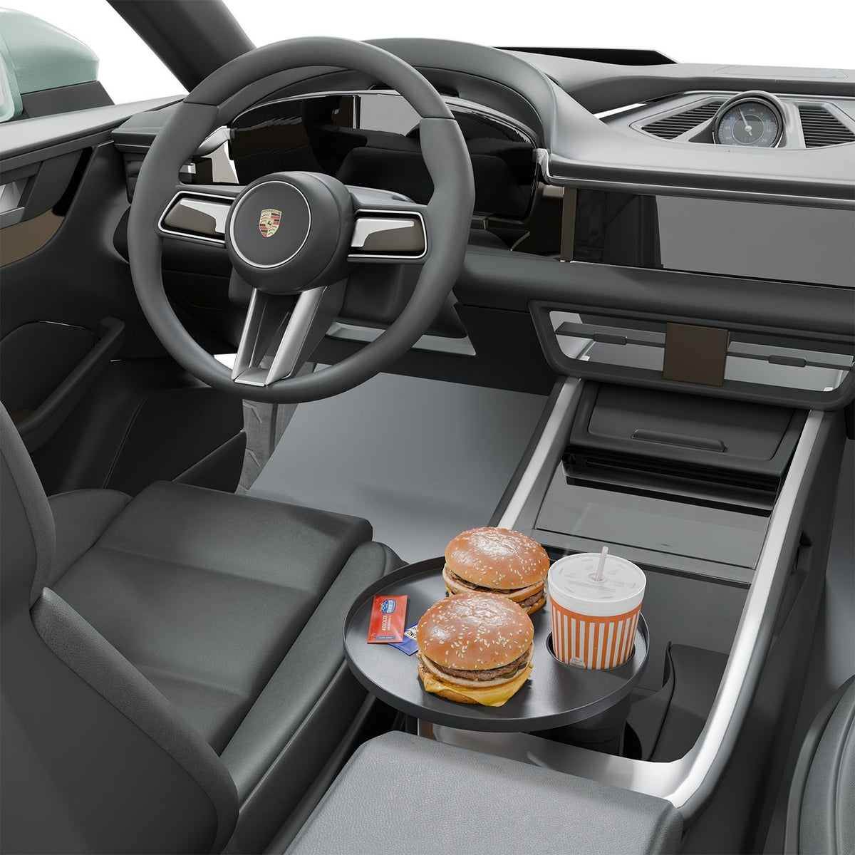 Green Lion Travel Tray Car Cup Holder with 360° Rotation, Black