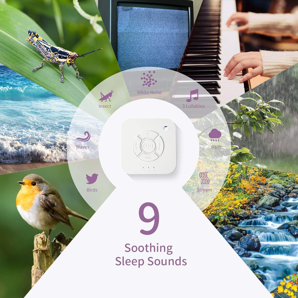 White Noise Sound Machine USB Rechargeable Music Light Sleep Machine