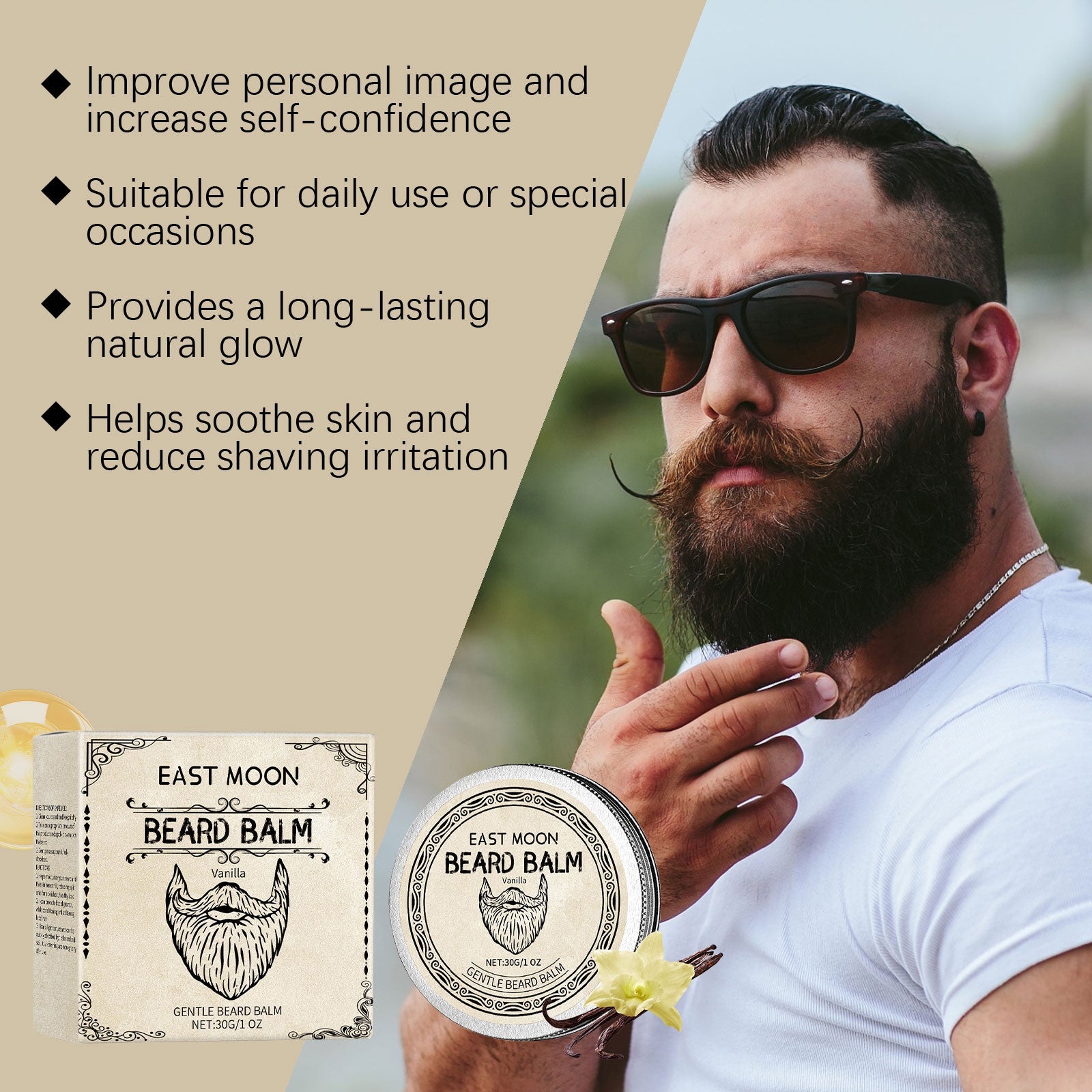 Natural Vanilla Beard Care Wax, Nourishing, Softening, Stylish, Gentle, Fragrance ,30g